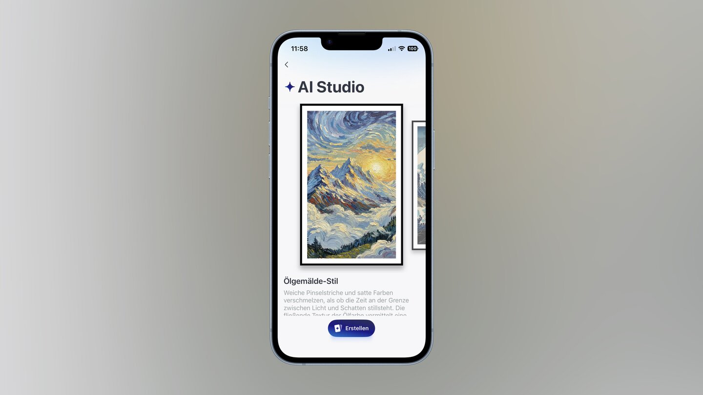 SwitchBot AI Art Frame App - Ölgemälde wie dieses lassen sich mit der KI-Funktion generieren.