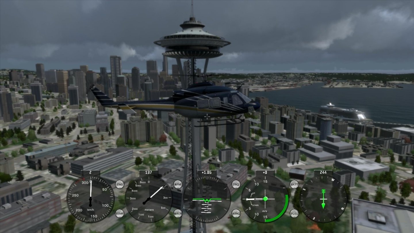 Take on HelicoptersAbgesehen von schäbigen Bodentexturen sieht Seattle toll aus. Für volle, ruckelfreie Details benötigen Sie allerdings einen NASA-Supercomputer.