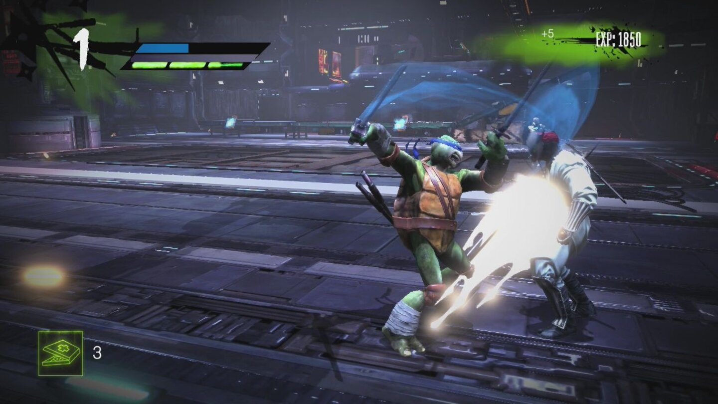 Teenage Mutant Ninja Turtles: Out of the ShadowsBei den Turtles geht es zwar ruppig zu, doch Blut spritzt keins: Bösewichte versprühen stattdessen Lichtblitze.