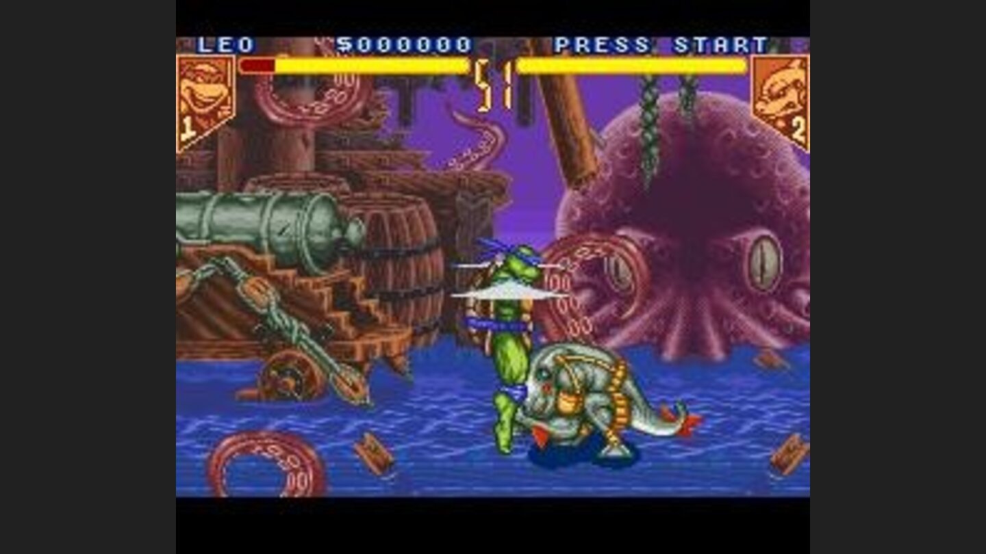 Armaggon evading Leonardos attack