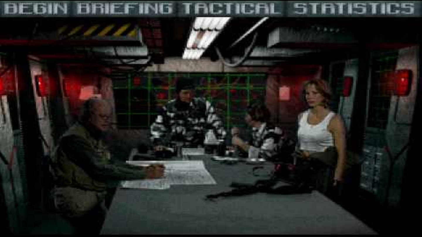 Terminator: SkyNET (1996, DOS)
SkyNET, Bethesdas dritter Terminator-Ego-Shooter sollte eigentlich nur ein Expansion-Pack für Terminator: Future Shock werden, geriet dann aber doch zu einem Vollpreisprodukt. Optisch sah es nicht viel anders aus als der Vorgänger, verwendete aber wie damals in vielen Spielen üblich niedrig aufgelöste Realfilm-Sequenzen als Einsatzbesprechungen.