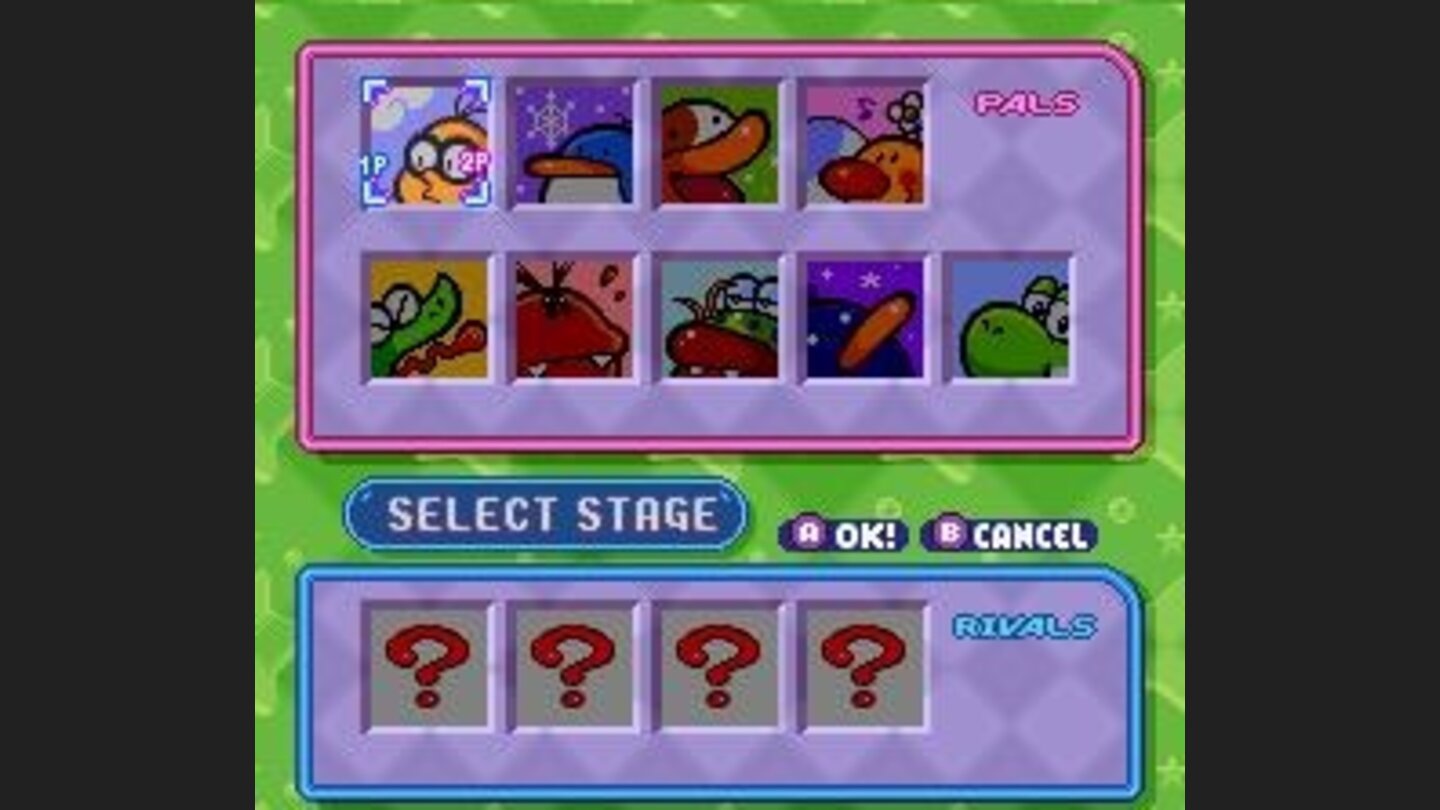 VS mode character select screen for 2 players.. there are 4 hidden characters to unlock