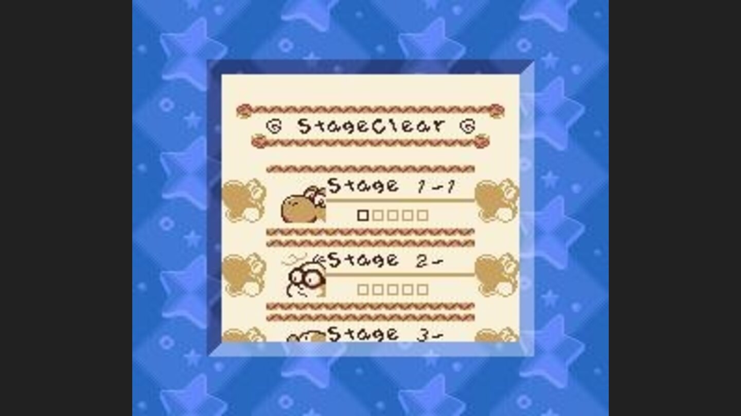 The Stage Clear Mode starts with Yoshi in the 1st stage, but other pals are waiting you later.