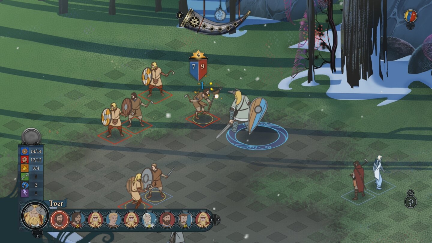 The Banner SagaMit Ivers Rammbock-Attacke können wir Feinde zurückwerfen, idealerweise auf deren Kollegen.