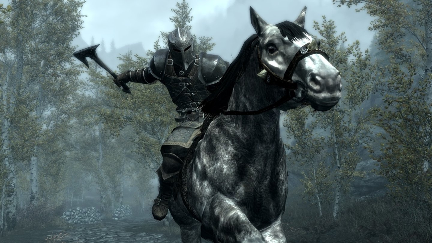 The Elder Scrolls 5: Skyrim Mit dem kostenlosen Skyrim 1.6-Update wurde auch der lang ersehnte Kampf vom Pferd ins Spiel eingefügt.