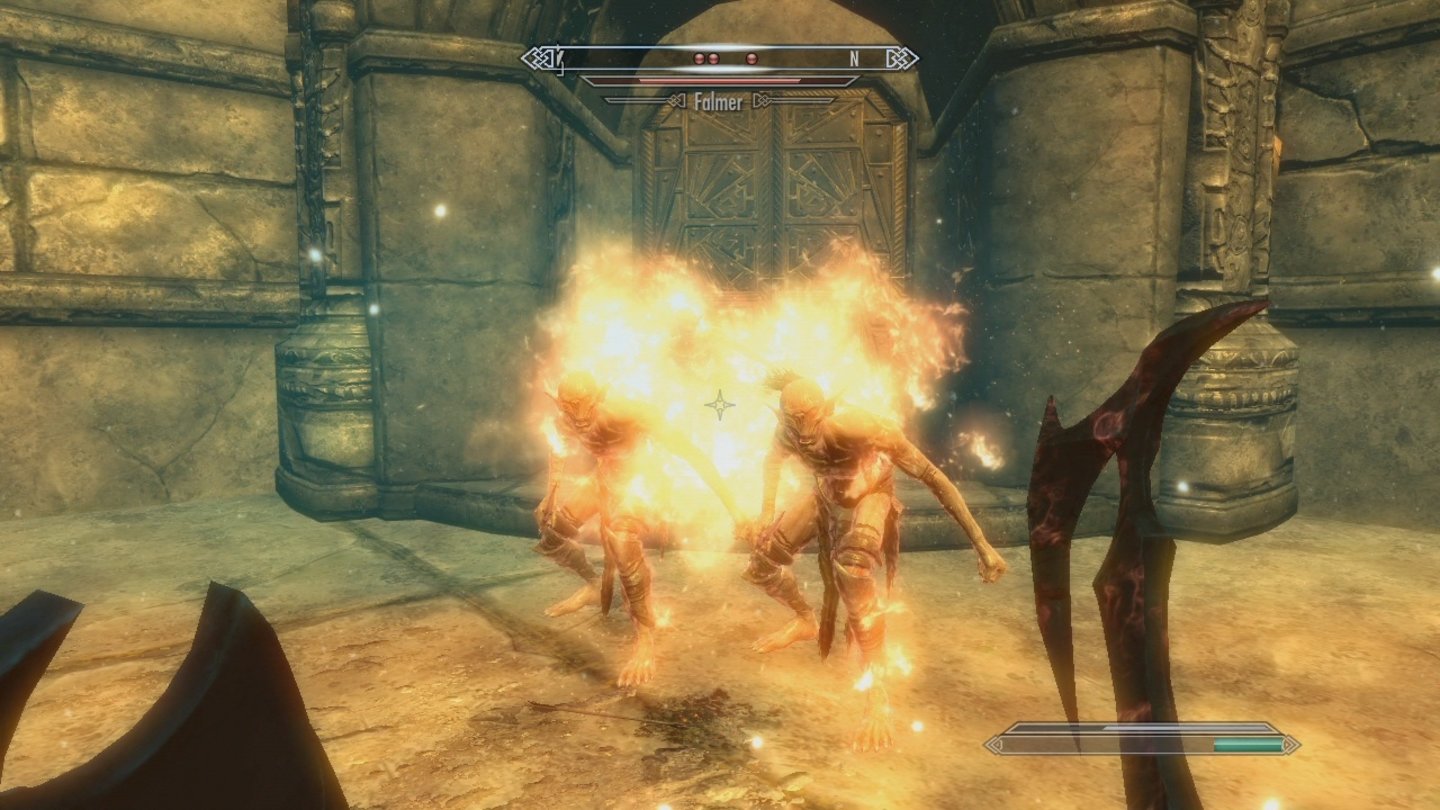 The Elder Scrolls 5: Skyrim (Xbox 360)Der »Feuerstoß«-Kampfschrei schadet auch diesen Falmer.