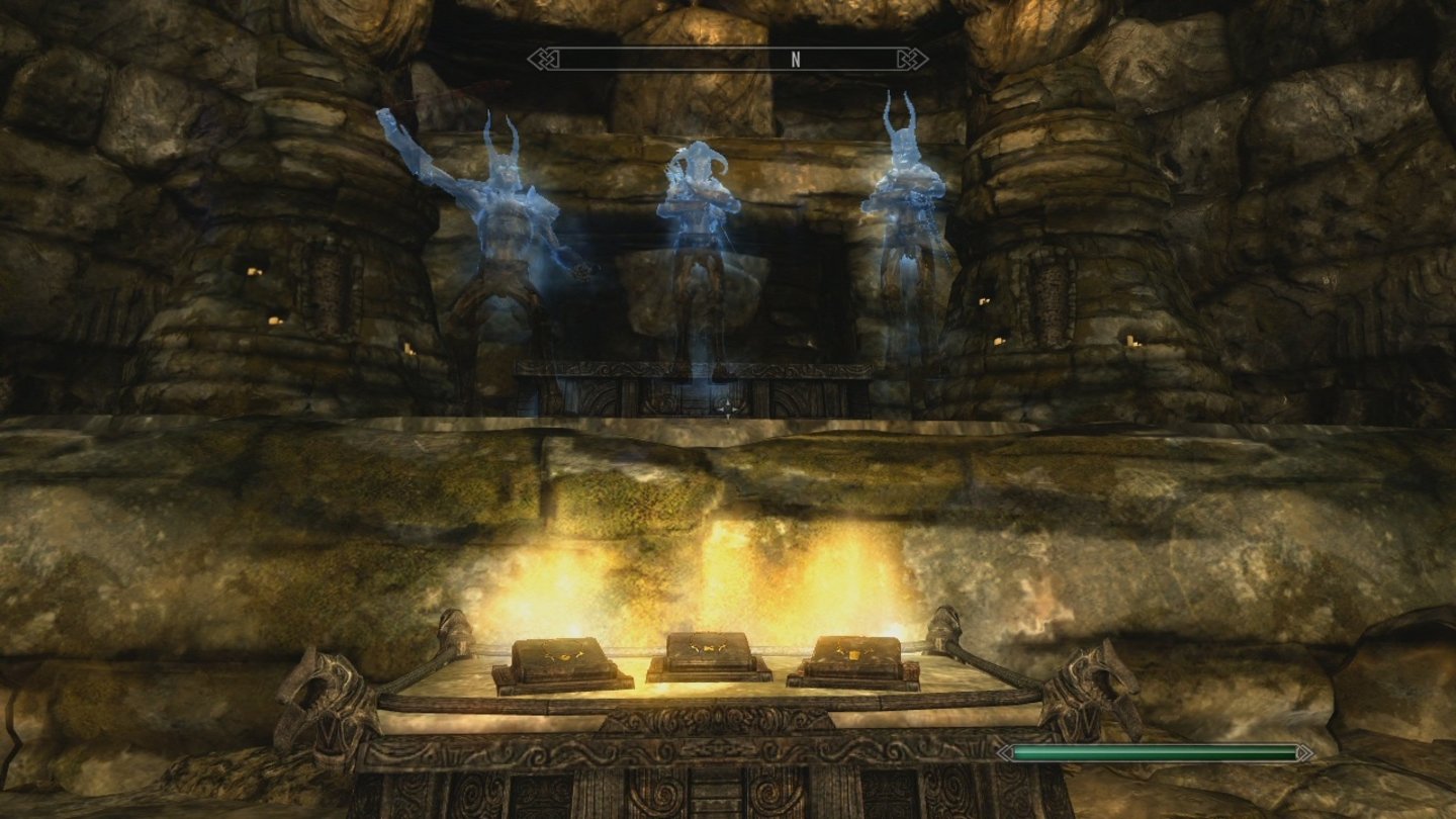 The Elder Scrolls 5: Skyrim (Xbox 360)Wenn wir in einer Nebenquest drei Amulett-Bruchstücke gesammelt haben, erwarten uns diese drei Geisterbrüder.