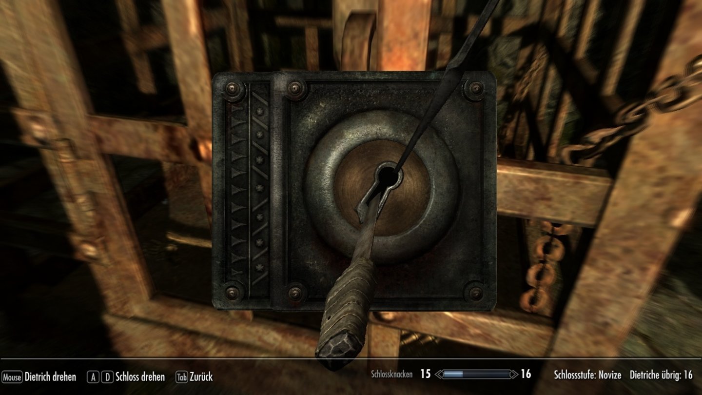 The Elder Scrolls 5: Skyrim (PC)Das Schlösserknack-Minispiel funktiniert auch mit Maus und Tastatur bestens.