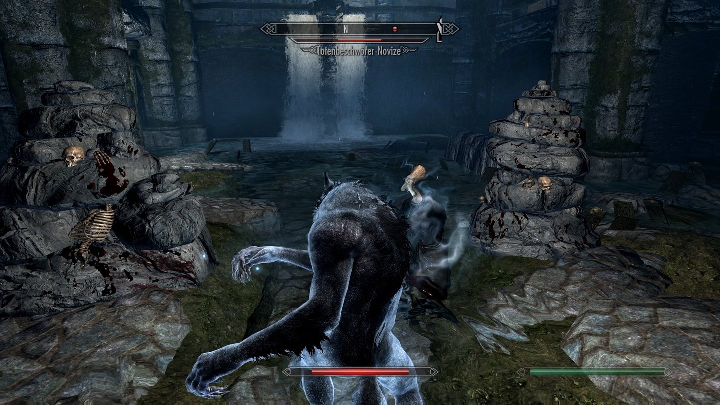 The Elder Scrolls 5: Skyrim (PC-Version)Unser Held ist zum Werwolf mutiert, den wir in der Außenansicht steuern.