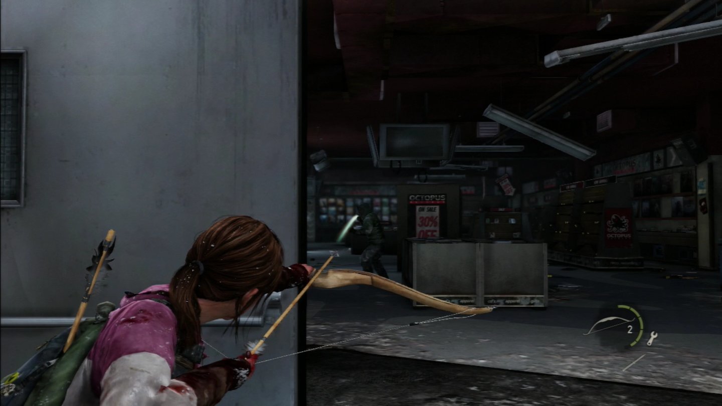 The Last of Us: Left BehindBei ihrer Suche nach Medizin trifft Ellie auf Plünderer, die sie aus dem Hinterhalt erledigen muss.