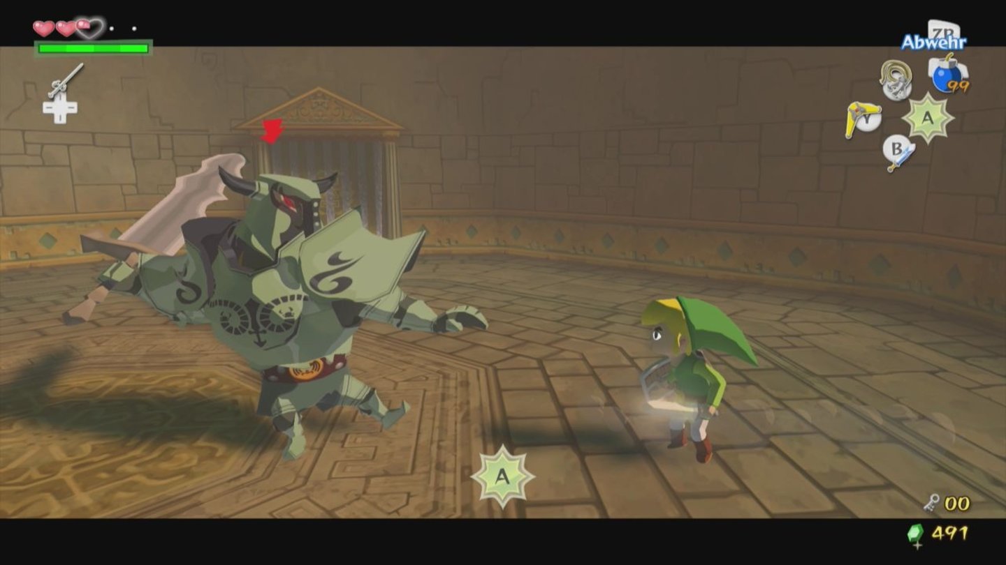 The Legend of Zelda: The Wind Waker HDPraktisch: Das Kampfsystem bietet euch eine Zielaufschaltung, dank der ihr um den fokussierten Widersacher herumtänzeln könnt.