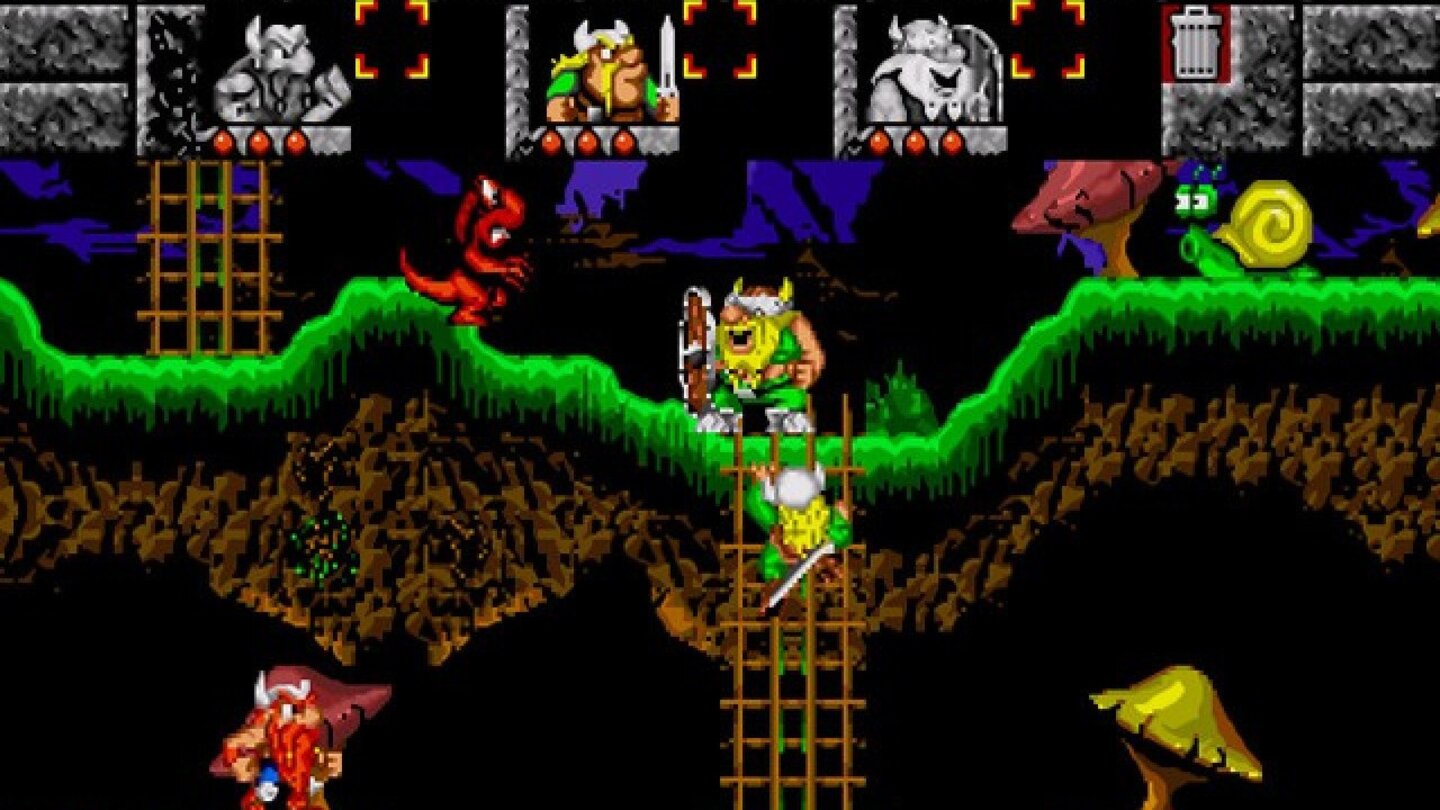 The Lost Vikings (1992)Nach diversen Konvertierungsjobs durfte die Blizzard-Keimzelle Silicon & Synapse auch eigene Spiele für Interplay entwickeln, zum Beispiel dieses Plattform-Puzzlespiel mit einem witzigen Wikinger-Trio. Wir wechseln zwischen Erik, Baleog und Olaf, um durch Einsatz ihrer Spezialfähigkeiten den Levelausgang zu erreichen. Feine Spielidee, putzige Grafik.