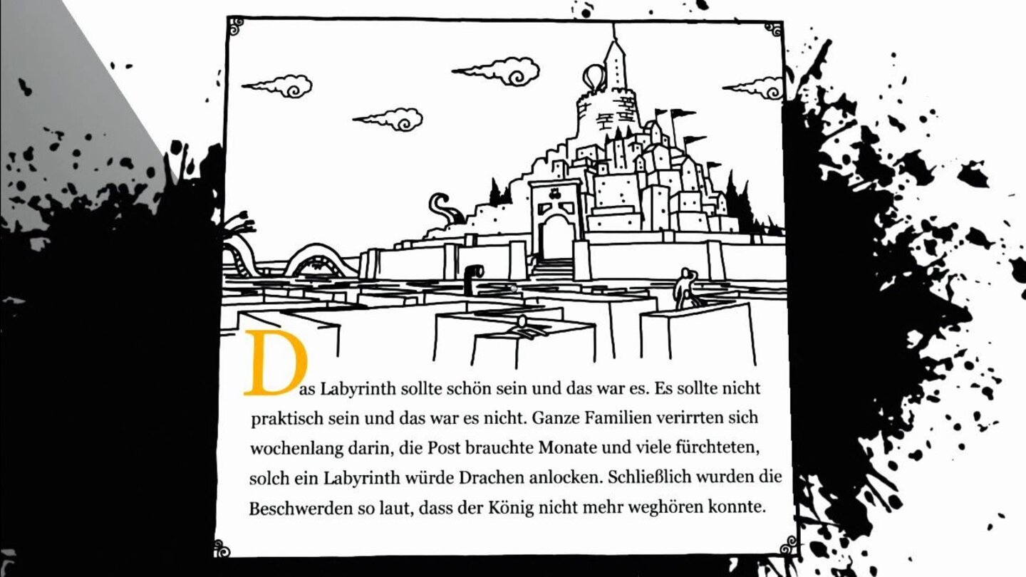 The Unfinished SwanDiese im Spiel verstreuten Tafeln erzählen euch Stück für Stück vom Schicksal des Königs.