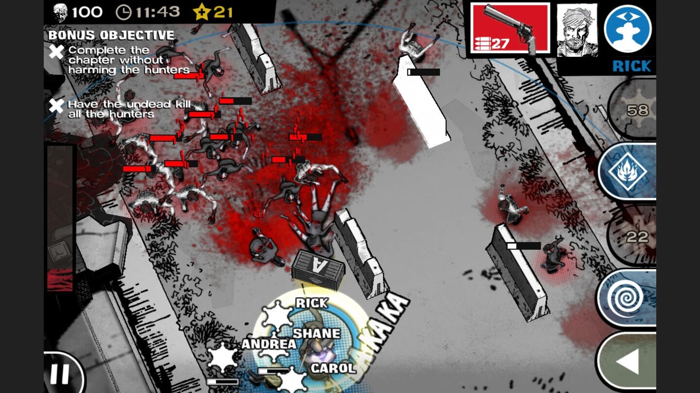The Walking Dead: Assault
...und wenn sie voll ist haben wir erfolgreich eine Zombiehorde angelockt - was wir natürlich nicht wollen.
