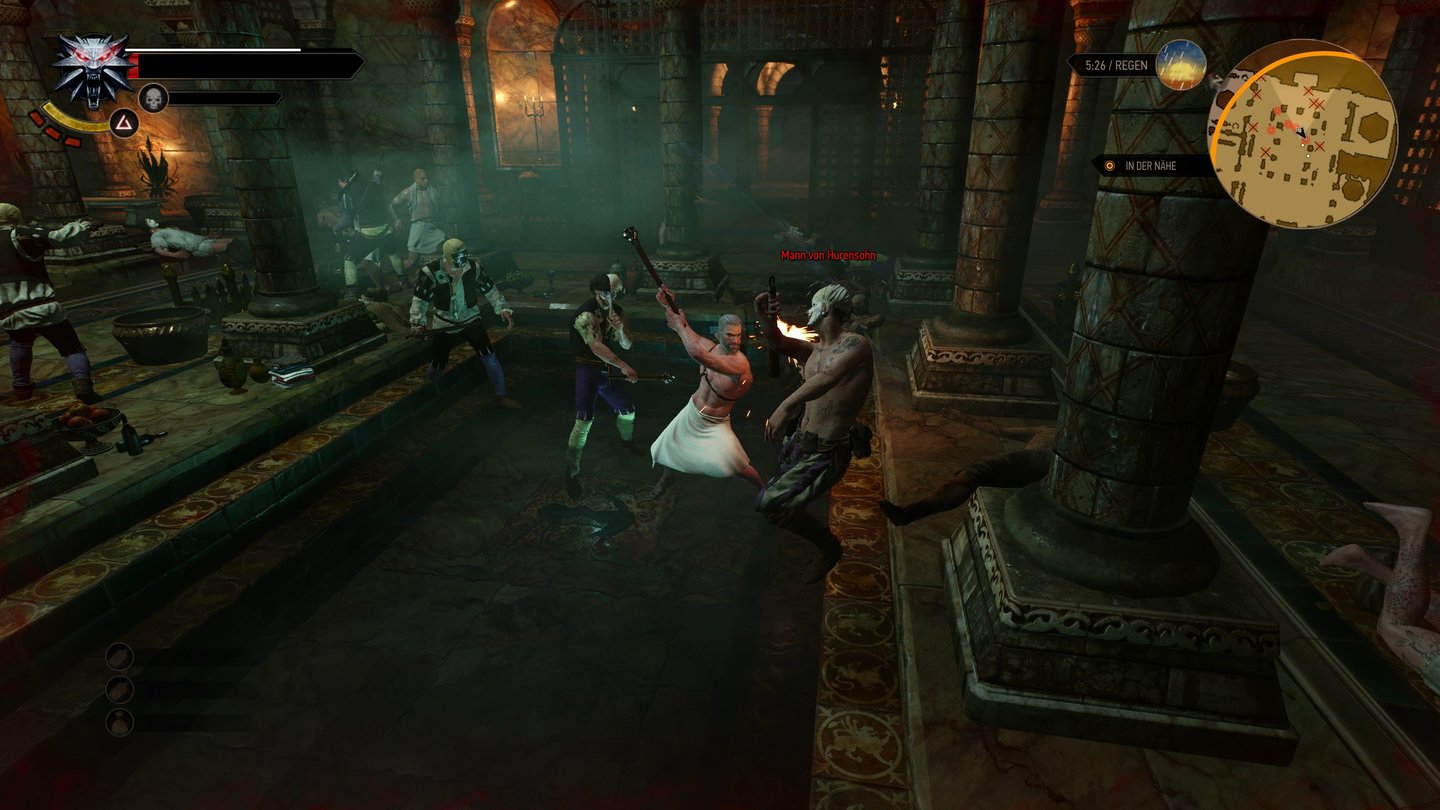 The Witcher 3: Wild Hunt (4K)Nicht einmal im luxuriösen Badehaus von Novigrad kann sich Geralt entspannen.