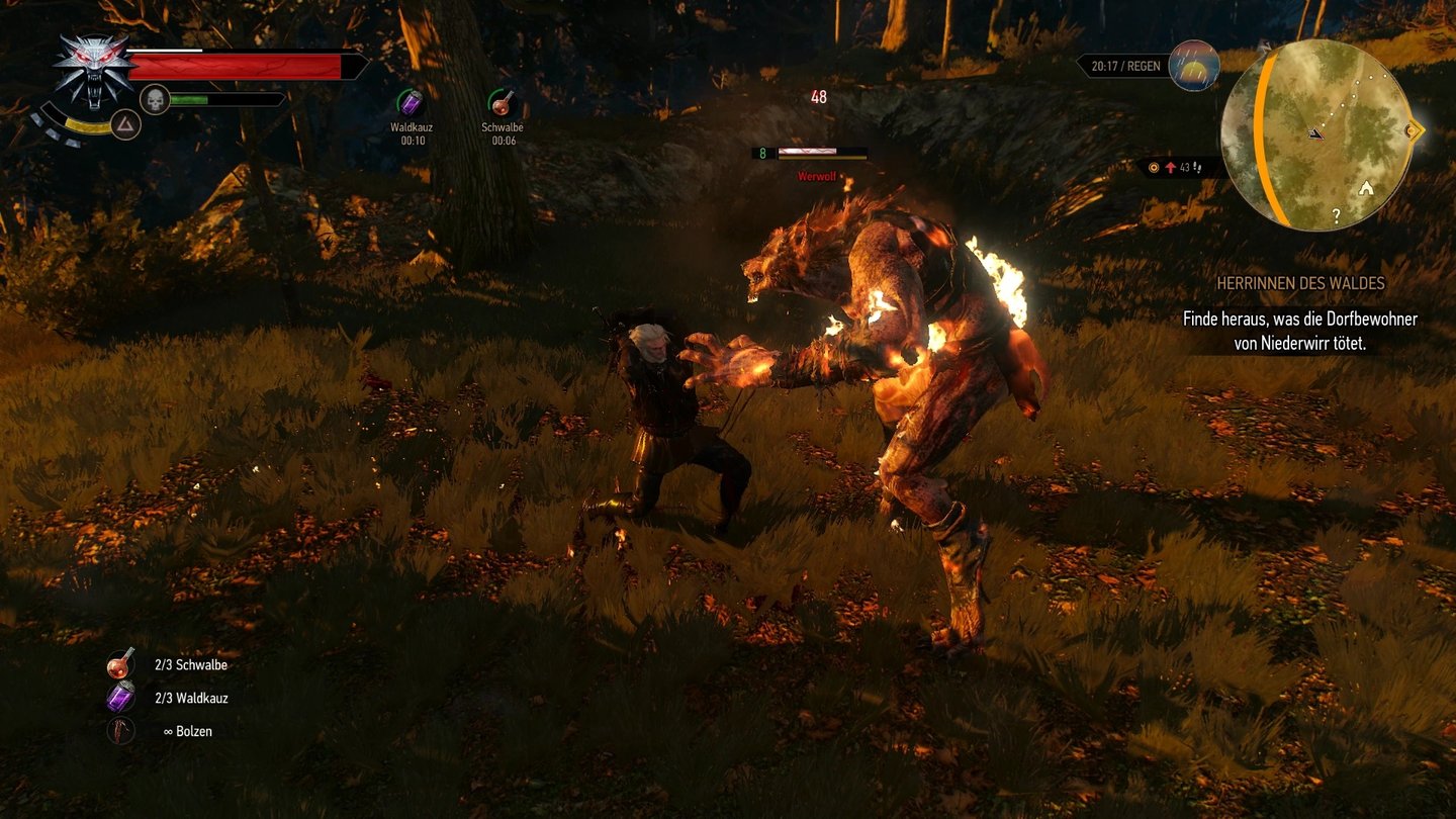 The Witcher 3: Wild Hunt (PC)Werwölfe können sich im Kampf recht flott heilen, wir müssen also ständig draufhauen.