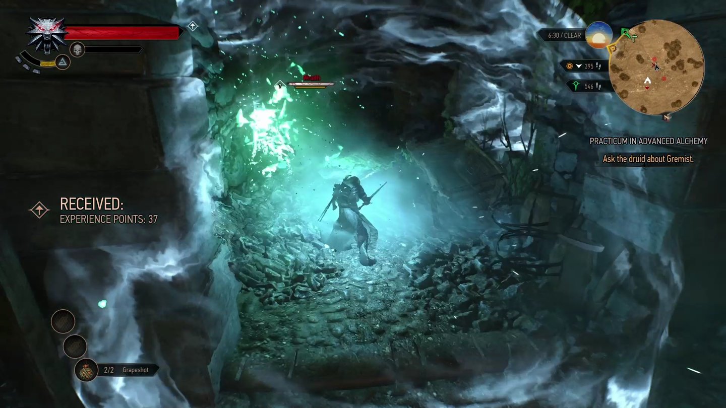 The Witcher 3: Wild HuntSeinen Aard-Stoßzauber kann Geralt zur wuchtigen Schockwelle ausbauen.