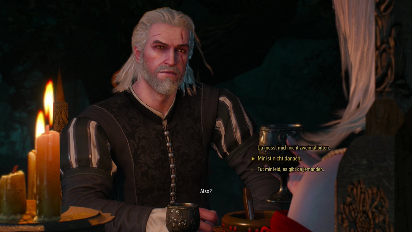 The Witcher 3: Wild HuntEin romantisches Abendessen mit eindeutigem Angebot … also, Geralt, wie wirst du dich entscheiden?