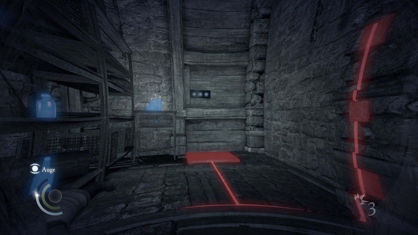 ThiefIm späteren Spielverlauf kommen Fallen hinzu, die in der Fokus-Ansicht rot markiert werden.