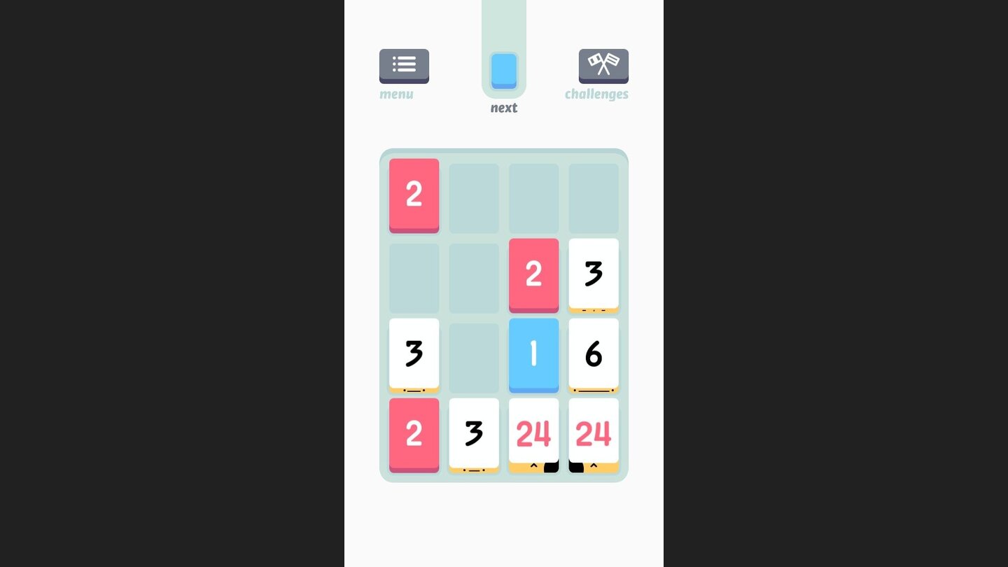 Threes!Gerade am Anfang ist es sinnvoll, die höheren Zahlen in einer Ecke zu sammeln um sie dort dann zu »verheiraten«.