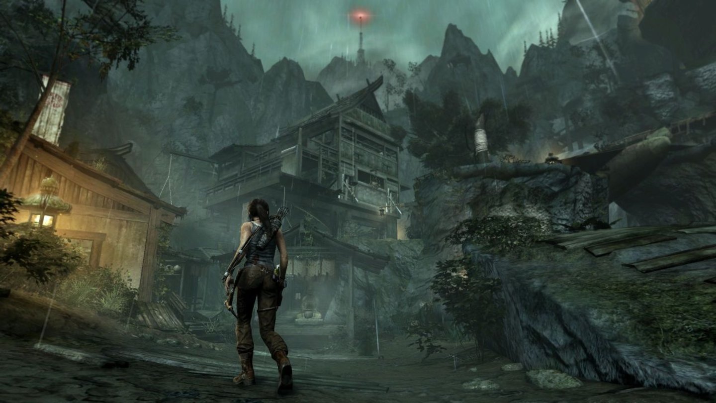 Tomb RaiderVon dem Punkt, an dem Lara gerade steht, bis ganz weit hinten zum rot blinkenden Funkturm ist das gesamte Terrain begehbar.