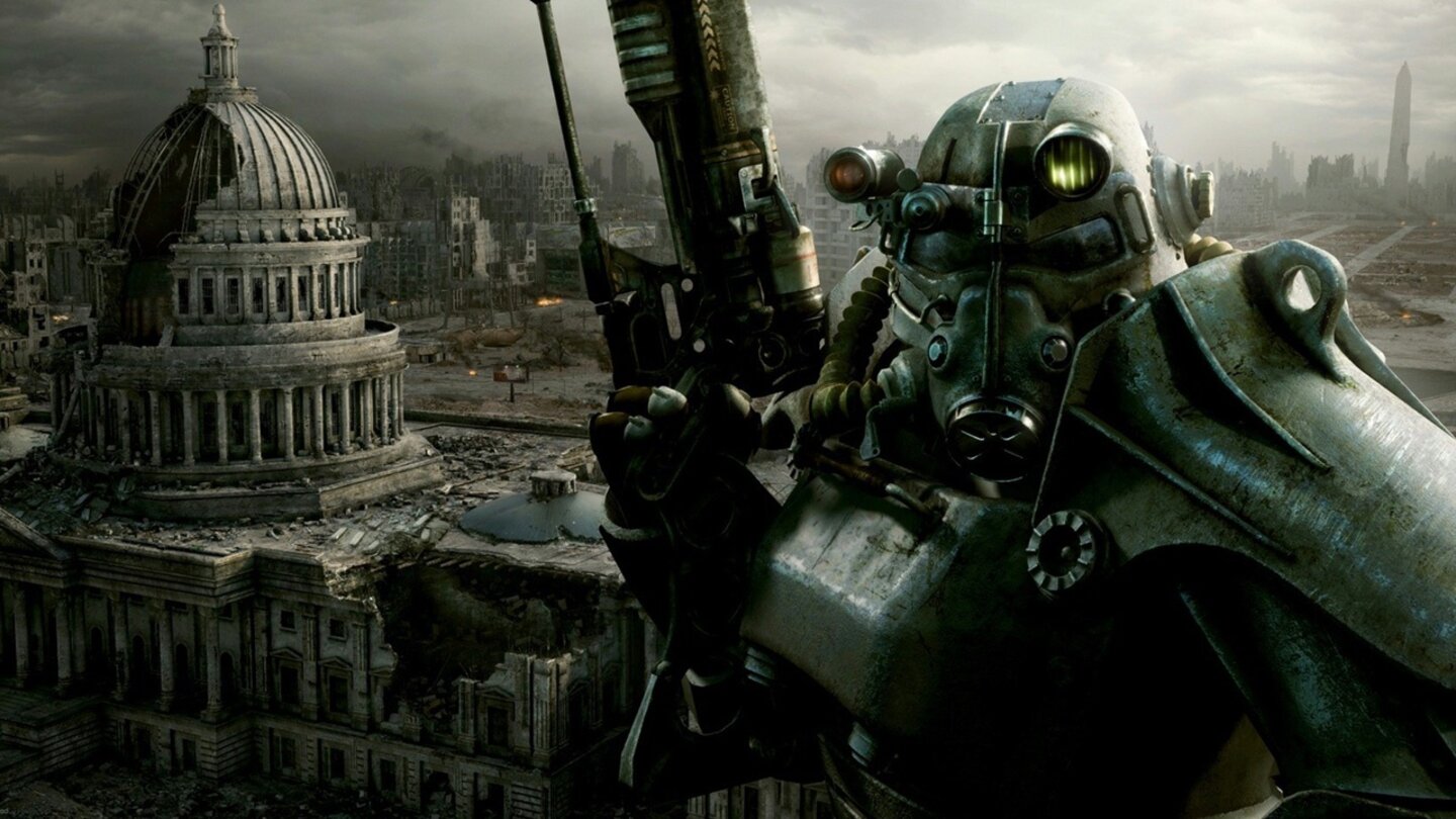 Fallout-SerieDas Fallout-Universum präsentiert eine alternative Realität, in der die Menschen schon kurz nach dem Zweiten Weltkrieg in atombetriebenen Autos fahren und über fortschrittliche Waffen verfügen. Während die Entwicklung der Gesellschaft und Kultur stagniert, kommt es im Jahre 2077 schließlich zum atomaren Schlagabtausch zwischen den USA und China. Als Spieler erkunden wir Jahrzehnte später die verwüstete Erdoberfläche und kämpfen ums Überleben.