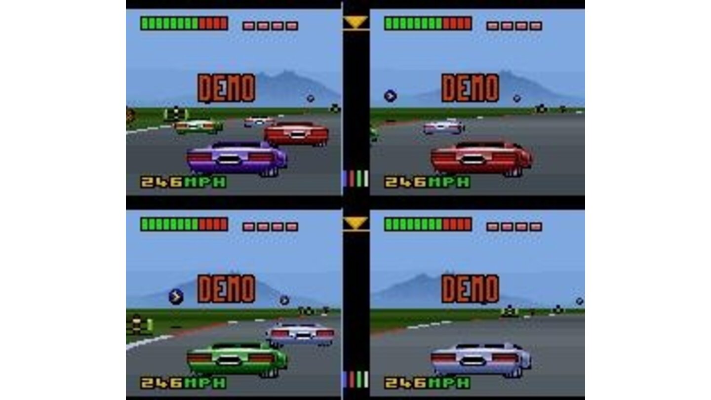 This demo shows the VS MODE 4-player gameplay. The screen space is short, but the competition is guaranteed.
