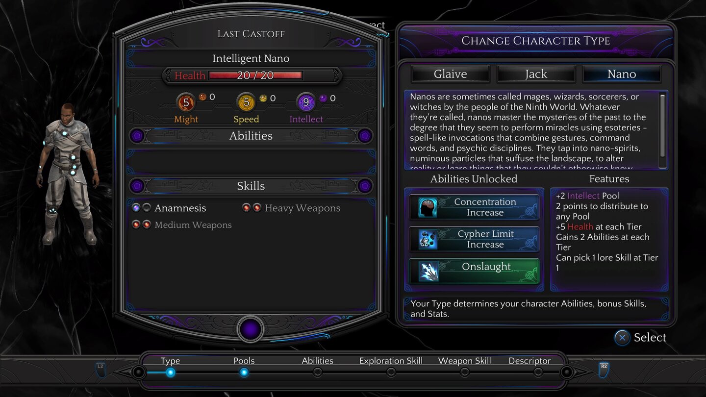 Torment - Tides of Numenera
Zu Beginn bauen wir unseren Charakter und legen grundlegende Werte fest.