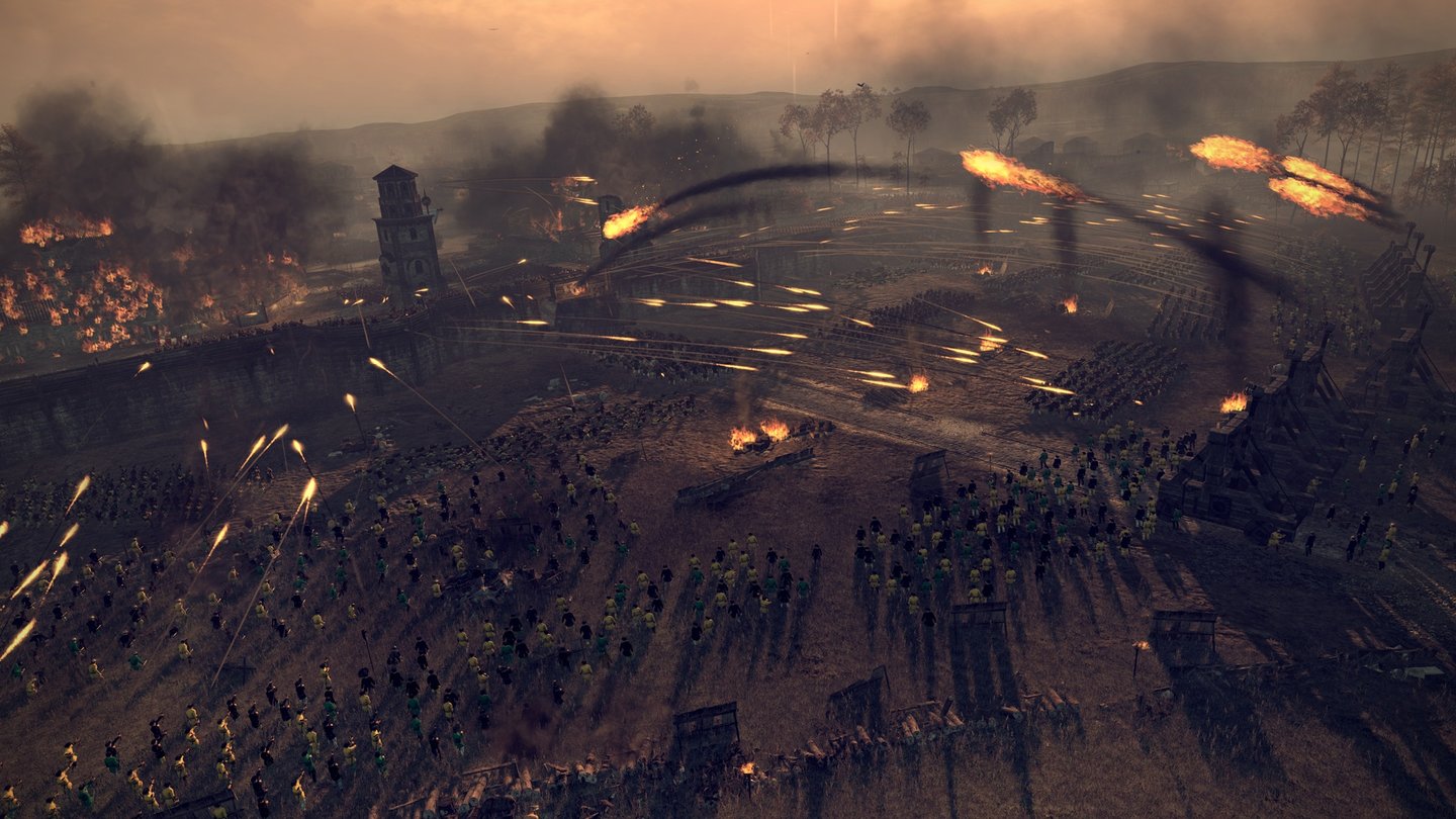 Total War: AttilaSchießt denn hier noch jemand mit normalen Pfeilen? Die Unmenge von Brandgeschossen sehen zwar cool aus und helfen der Übersicht, sind aber unrealistisch.
