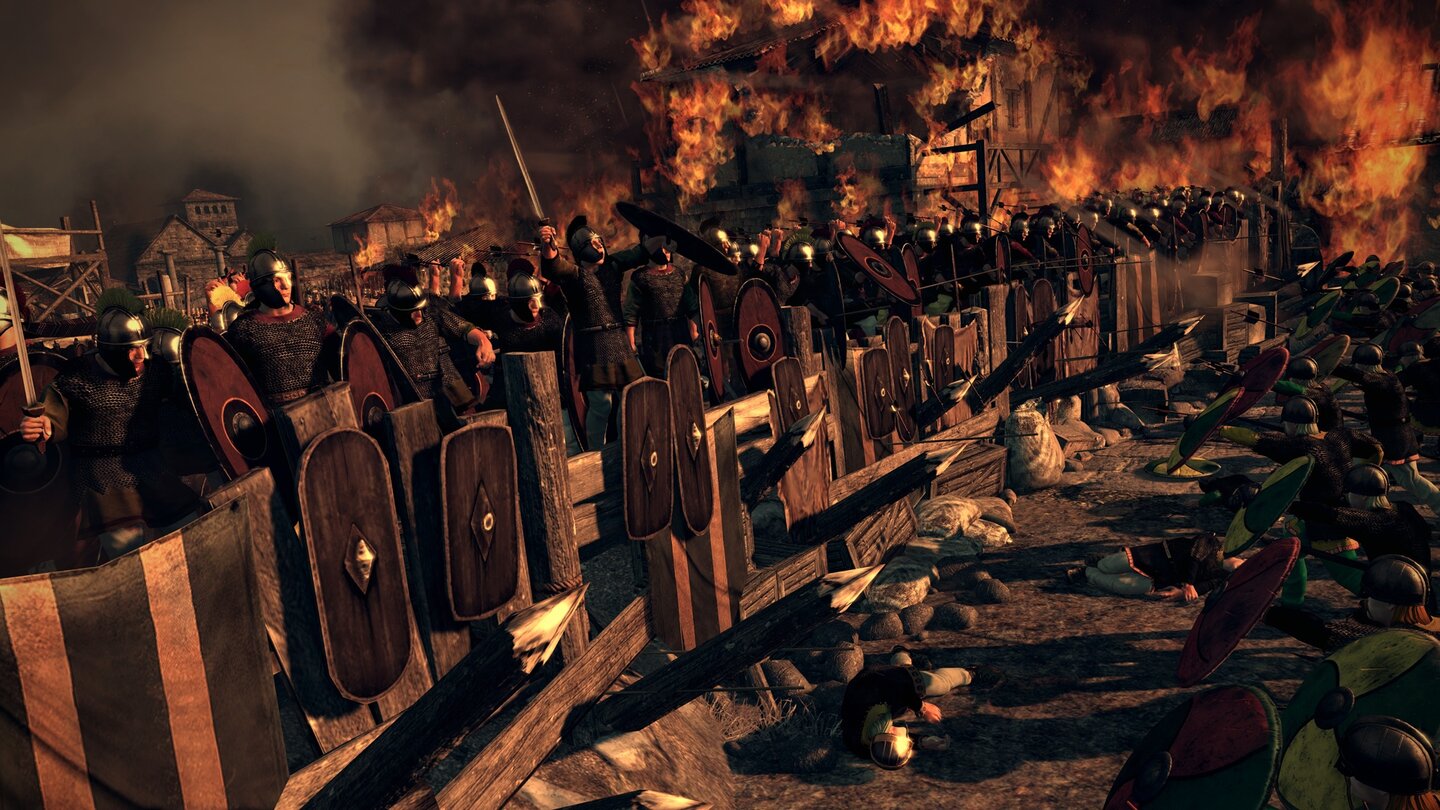 Total War: AttilaPostieren wir eine Einheit Legionäre hinter einer solchen Barrikade, beißen sich brutale Barbaren daran böse die Zähne aus.
