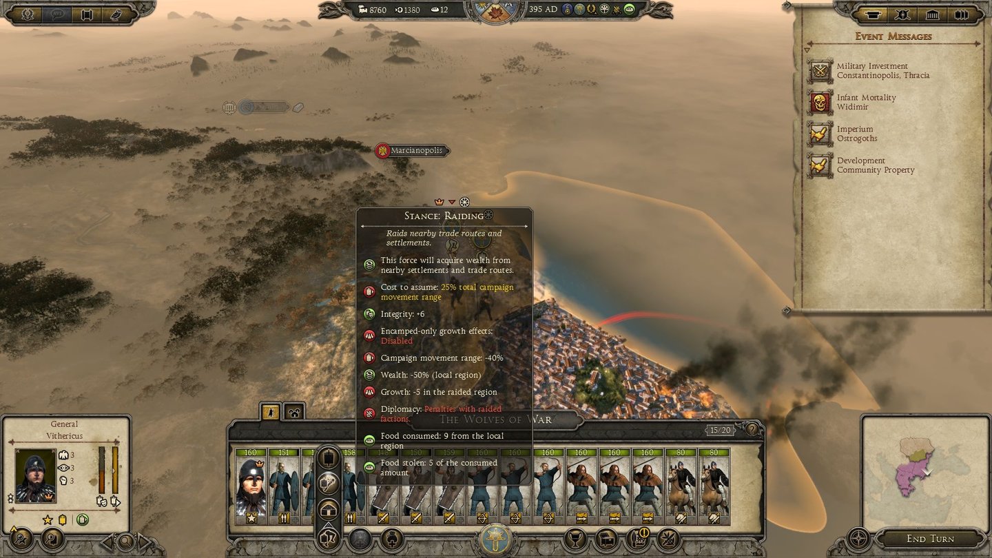 Total War: AttilaEine plündernde Armee ernährt sich aus den umliegenden Gebieten.