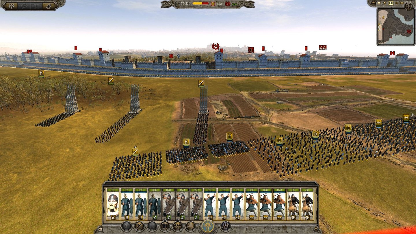 Total War: AttilaWeil wir die Stadt nicht lange genug belagert haben, sind die mächtigen Mauern Konstantinopels fast unbeschädigt.