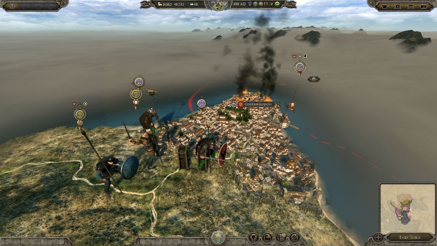 Total War: AttilaUnsere Ostgoten stehen vor Konstantinopel. Langwierige Belagerungen sind riskant, weil die Hunnen uns schnell in den Rücken fallen können.
