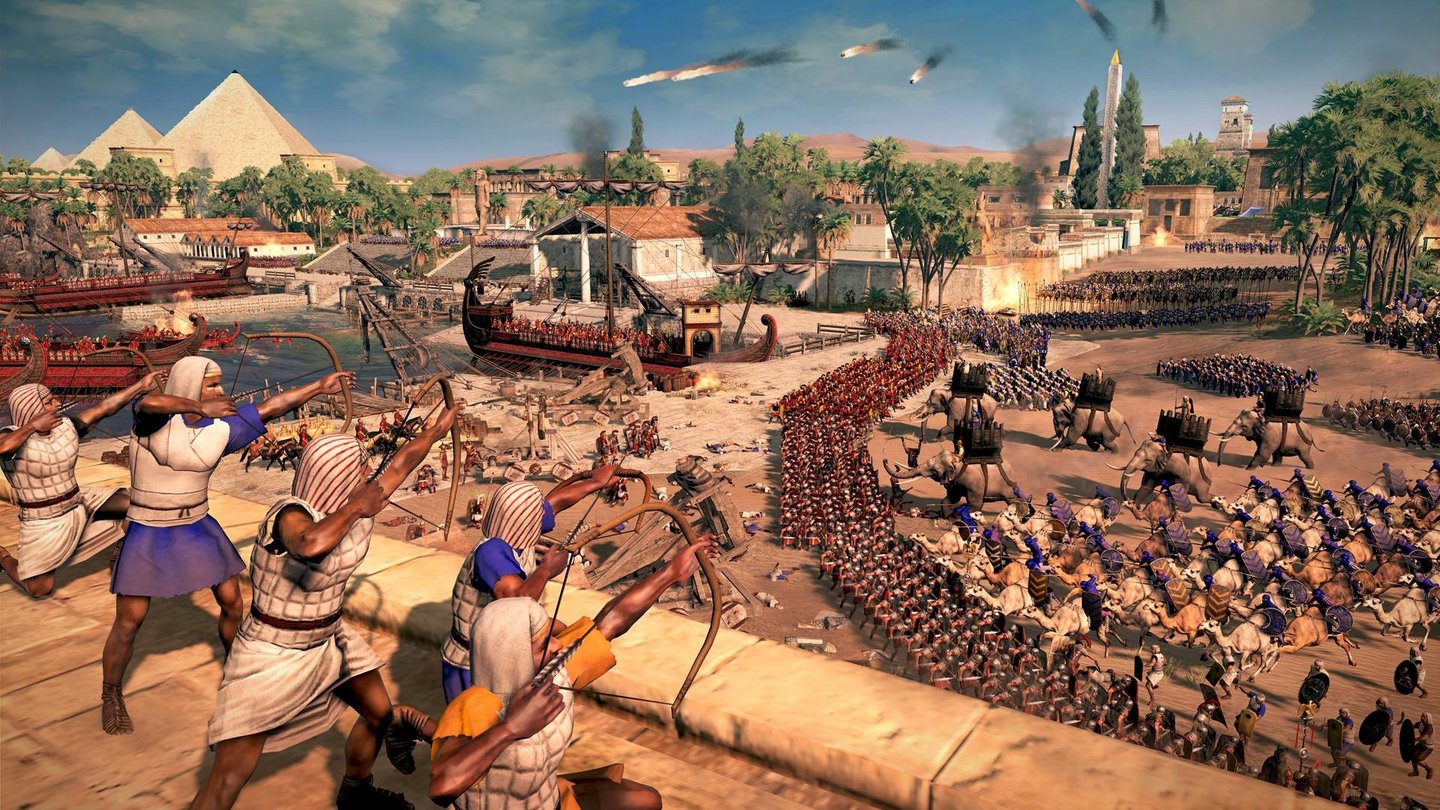 Total War: Rome 2Die gelandeten römischen Kohorten am Hafen werden von ägyptischen Truppen hart bedrängt.