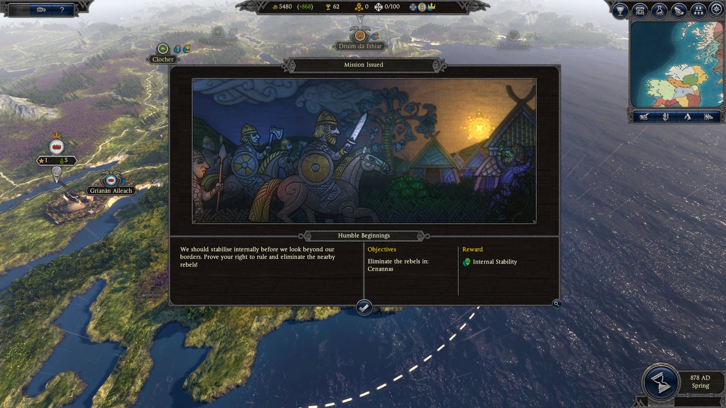 Total War Saga: Thrones of BritanniaEinleitungs-Videos und Ereignisse sind in schickem Mittelalter-Stil illustriert.