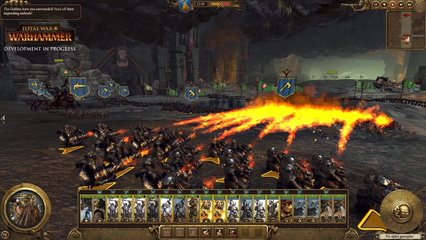 Total War: WarhammerUnsere Lieblingseinheit unter den Zwergen: Die Eisendrachen spucken vernichtende Feuerstrahlen übers Feld.