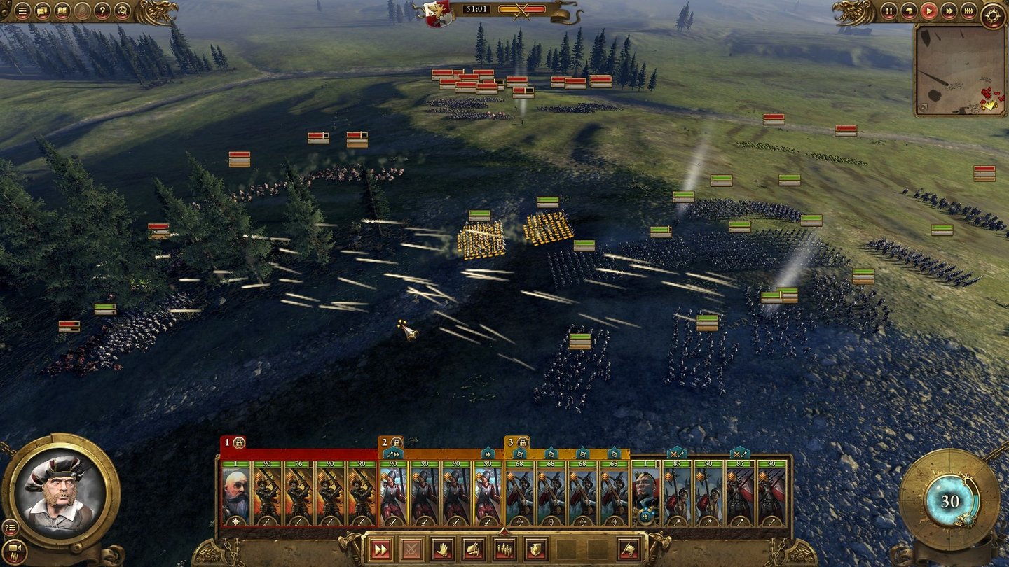 Total War: WarhammerGegen ein überlegenes Chaosheer haben wir auf einer Anhöhe Stellung bezogen.