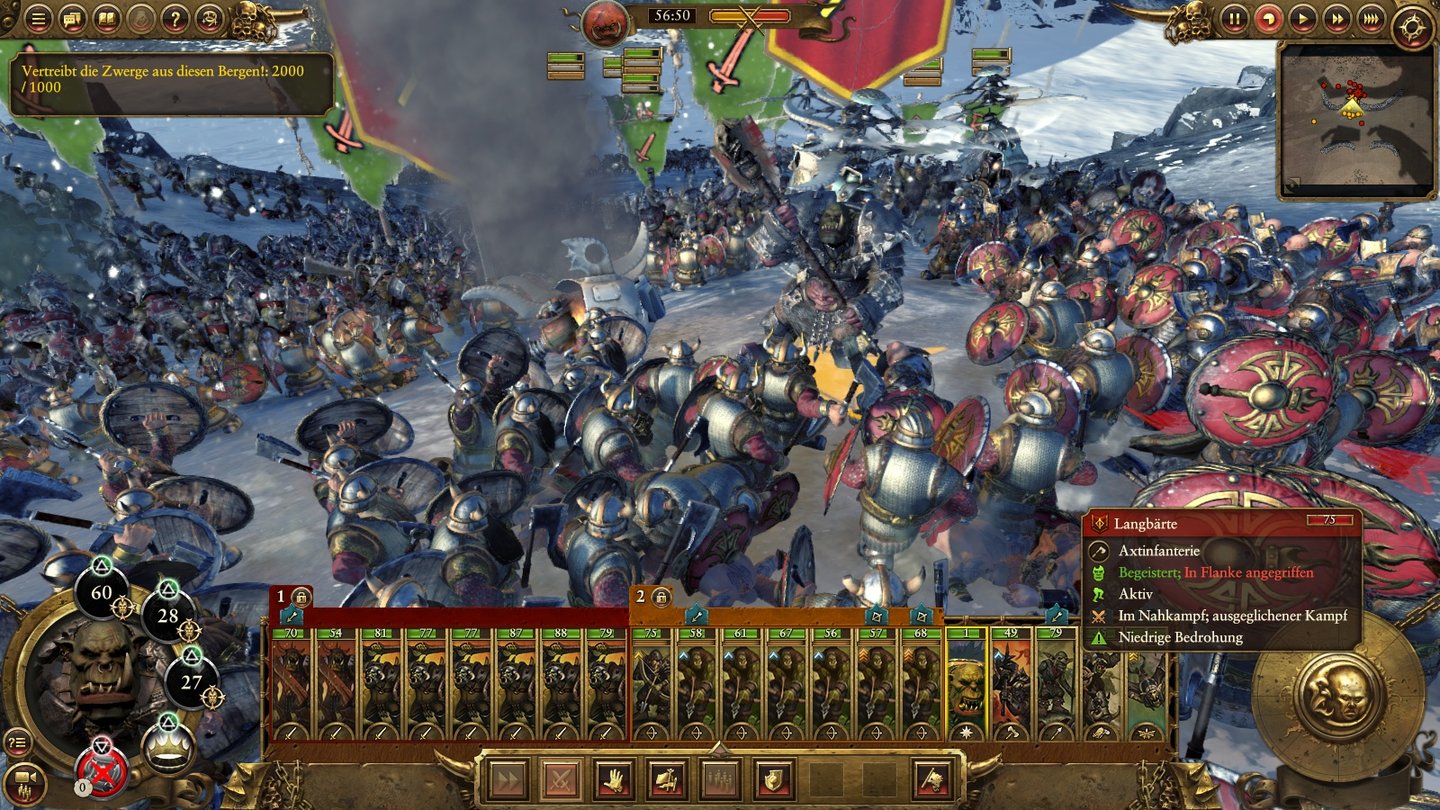 Total War: WarhammerUnser hochgezüchteter Kampagnenhäuptling Grimgork Eisenpelz zerlegt im Alleingang ganze Zwergenheere.