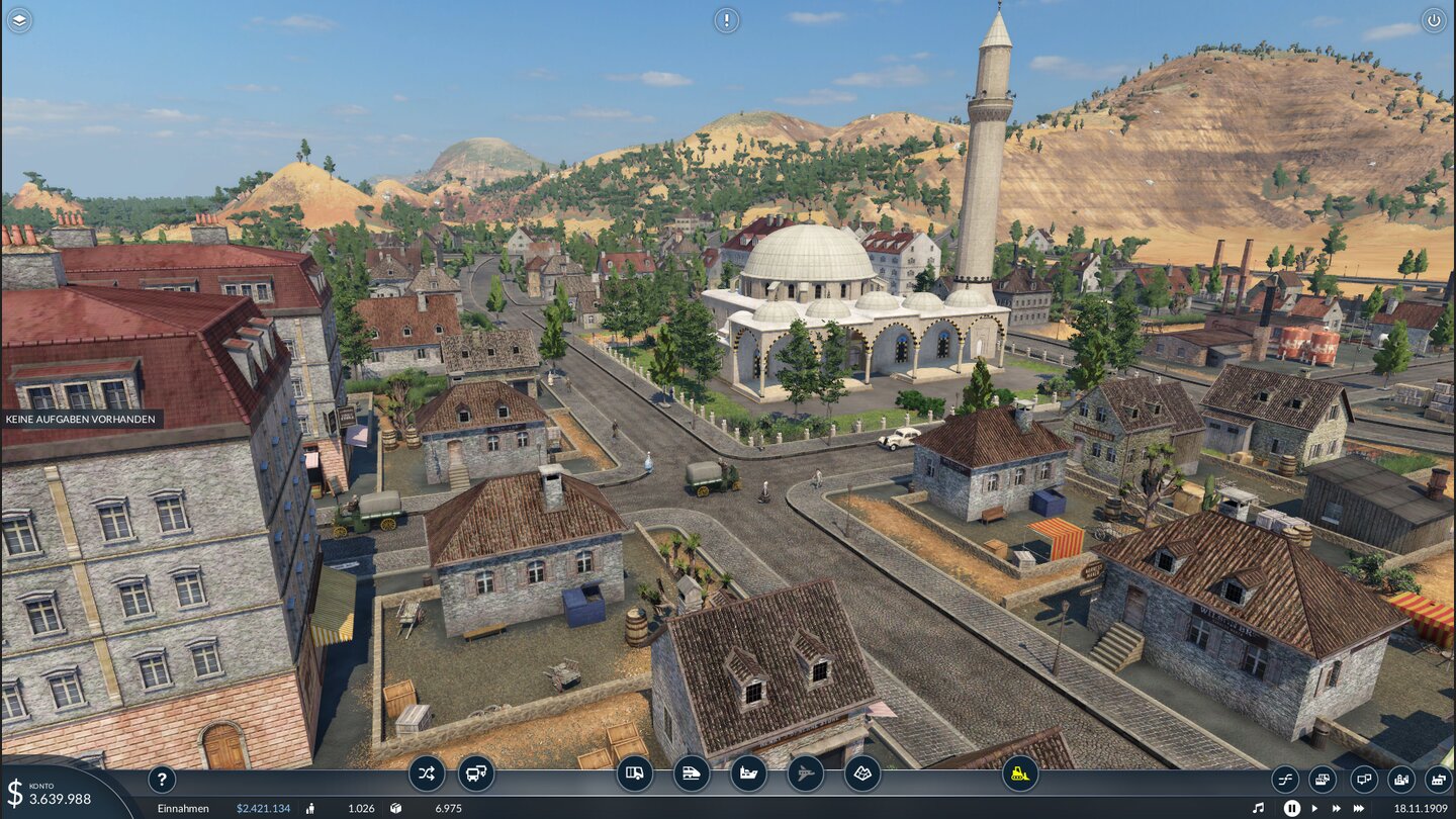 Transport Fever 2Die Städte sehen in allen Weltgegenden ziemlich gleich aus. Nur die Moschee signalisiert, dass wir uns hier im Orient befinden sollen.