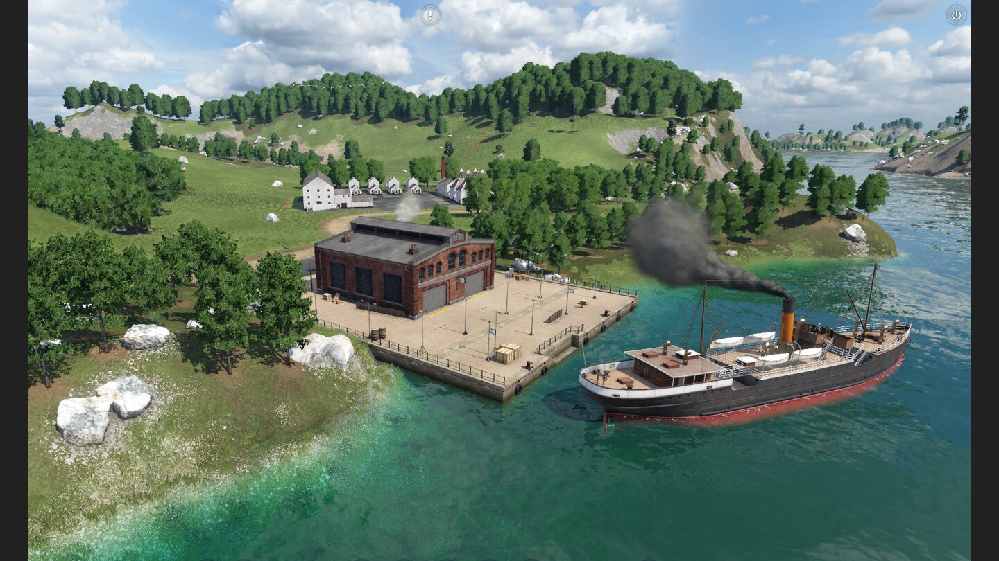 Transport Fever 2Die abwechslungsreichen Missionen führen uns rund um die Welt. Hier transportieren wir Whisky von einer Inseldestille aufs Festland.
