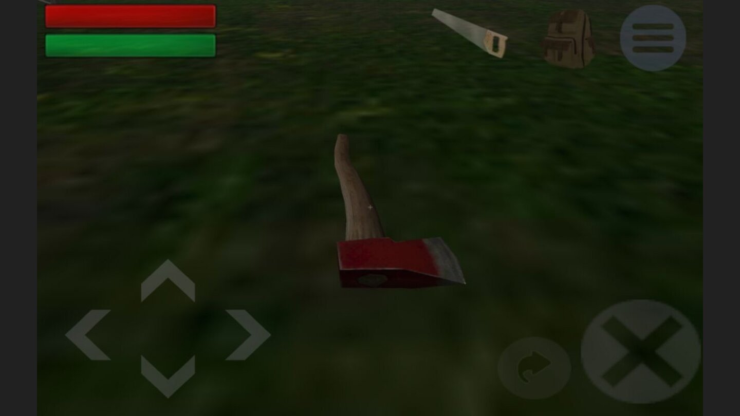 Trapped in the Forest...weshalb der Spieler die ersten paar Minuten umherirrt und erfolglos mit der Umwelt interagieren will. Irgendwann findet man dann zufällig eine Axt.