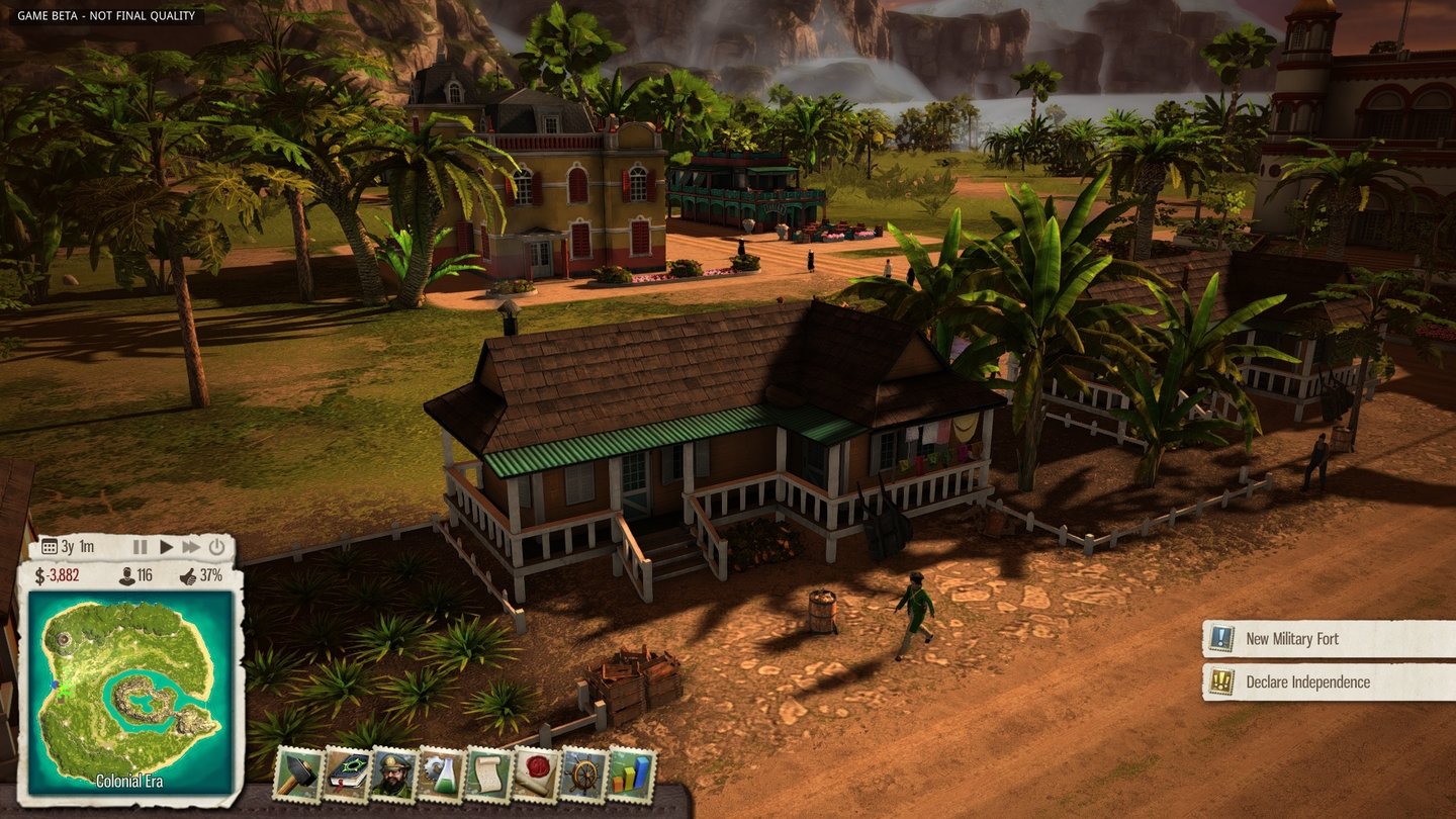 Tropico 5Tropico 5 glänzt mit viel Liebe zum Detail - selbst die Wäscheleine am Landhaus kann man begutachten.