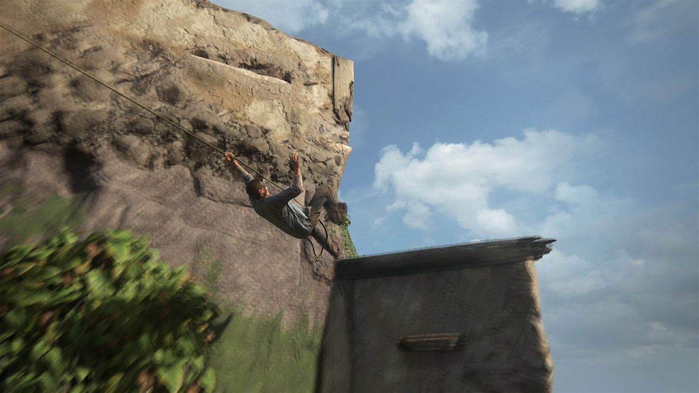 Uncharted 4: A Thief's EndUnd nach einem beherzten Sprung ins Leere schwingen wir mit Schmackes durch die Luft.