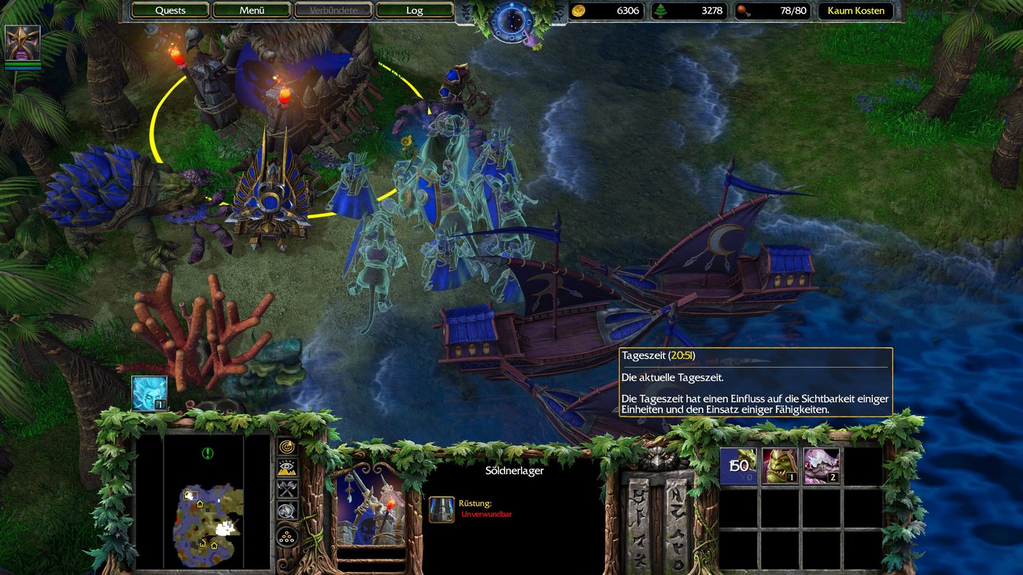 Warcraft 3: ReforgedSöldnerlager sowie Shops mit Tränken, Schriftrollen und Artefakten stärken unsere Armeen und Helden.