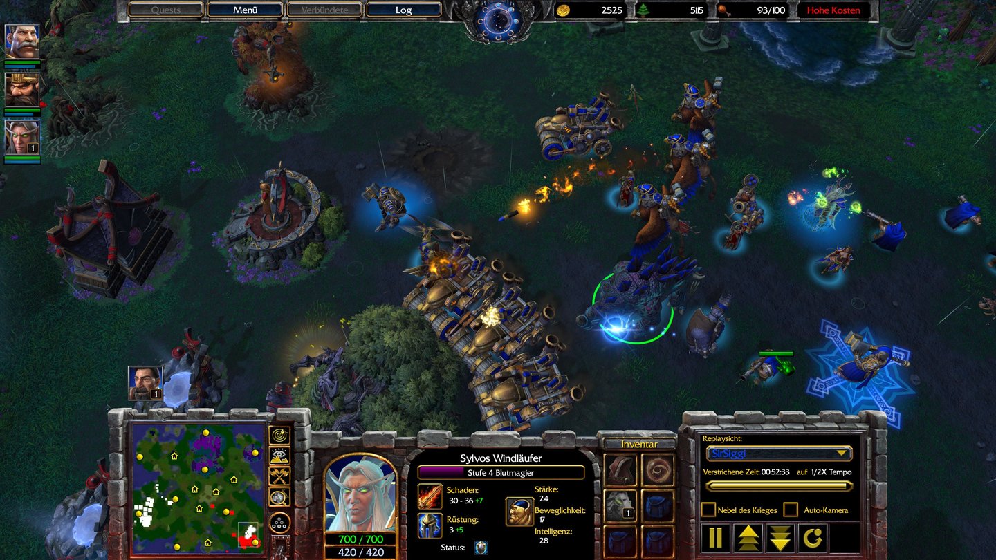 Warcraft 3: ReforgedDie Replay-Funktion ist geblieben. Im Nachgang analysieren wir unseren Angriff mit Menschentruppen und einer Söldner-Donnerechse auf den armen Elfenspieler.