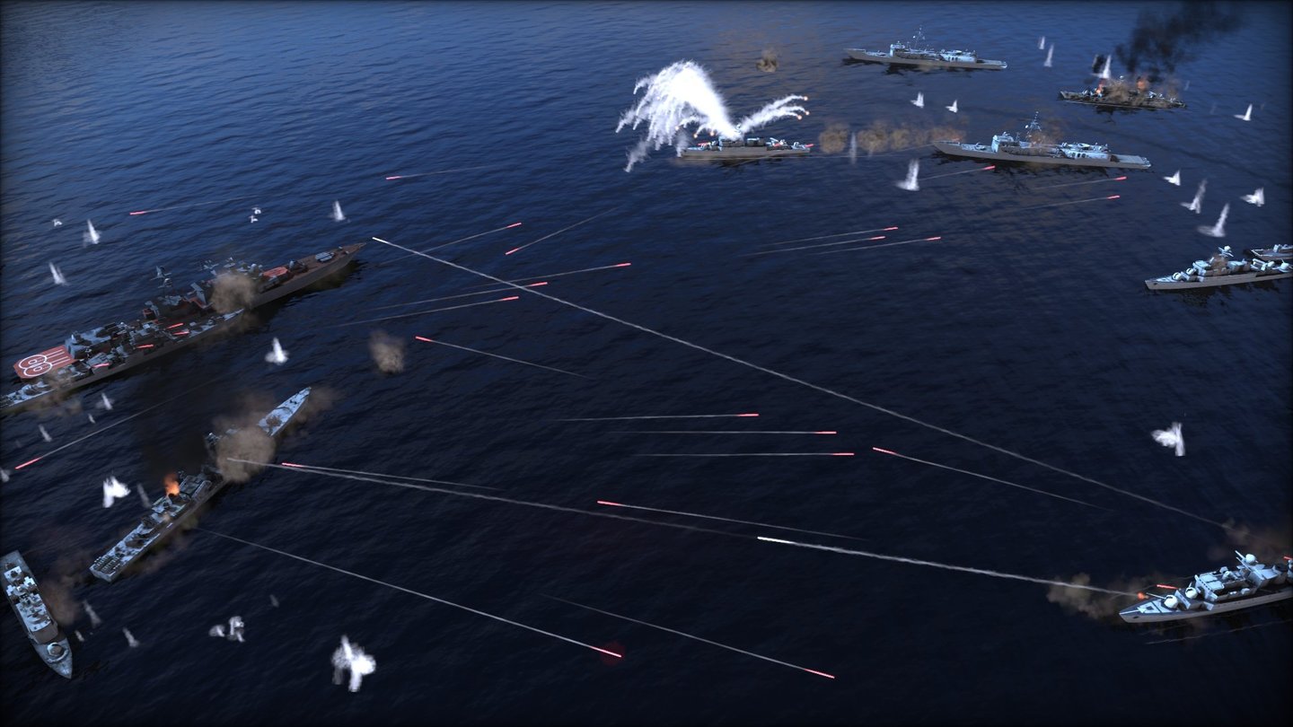 Wargame: Red Dragon
Gehen den Raketenwerfern die Munition aus, gehen die Schiffe auf Kanonenreichweite. So unrealistisch nah kommen sich die Schiffe in Seeschlachten häufig.