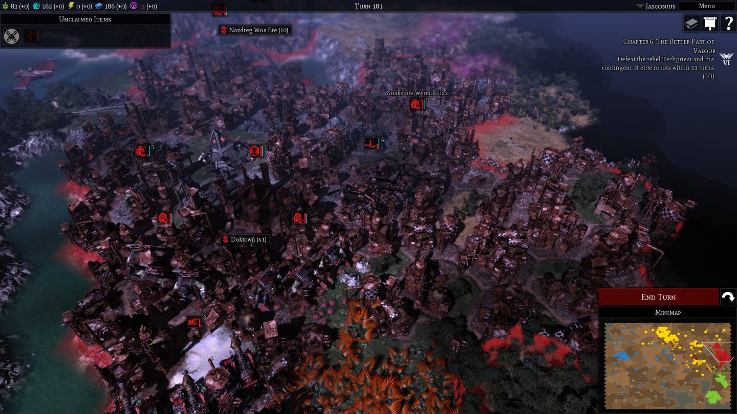 Warhammer 40K: Gladius - Relics of WarNicht jede große Basis beeindruckt optisch, bei Orks sehen große Städte wie rostbraune Suppe aus.