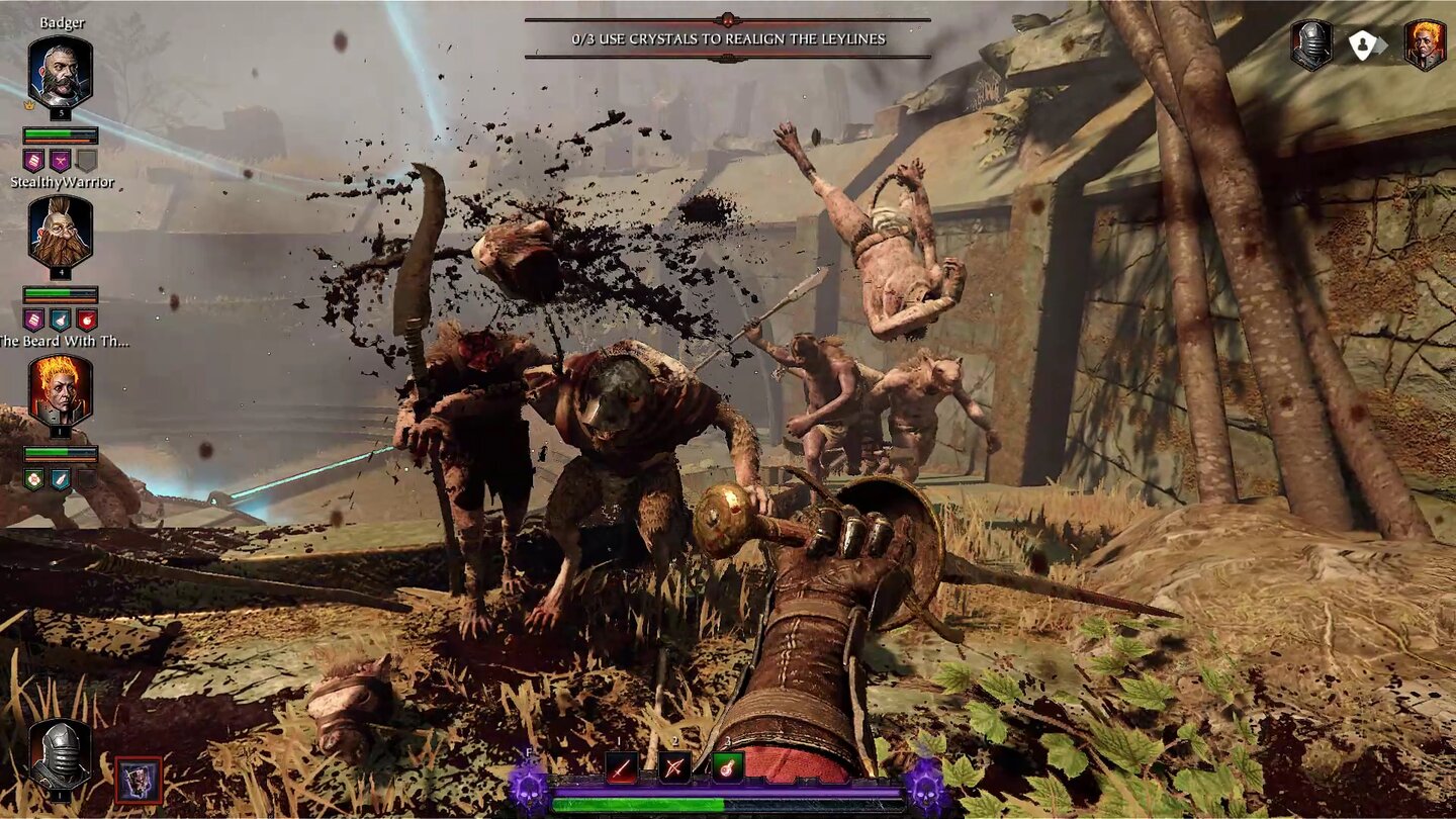 Warhammer: Vermintide 2Wenn alle vier Teamkollegen auf die Skaven eindreschen, fliegen buchstäblich die Fetzen.