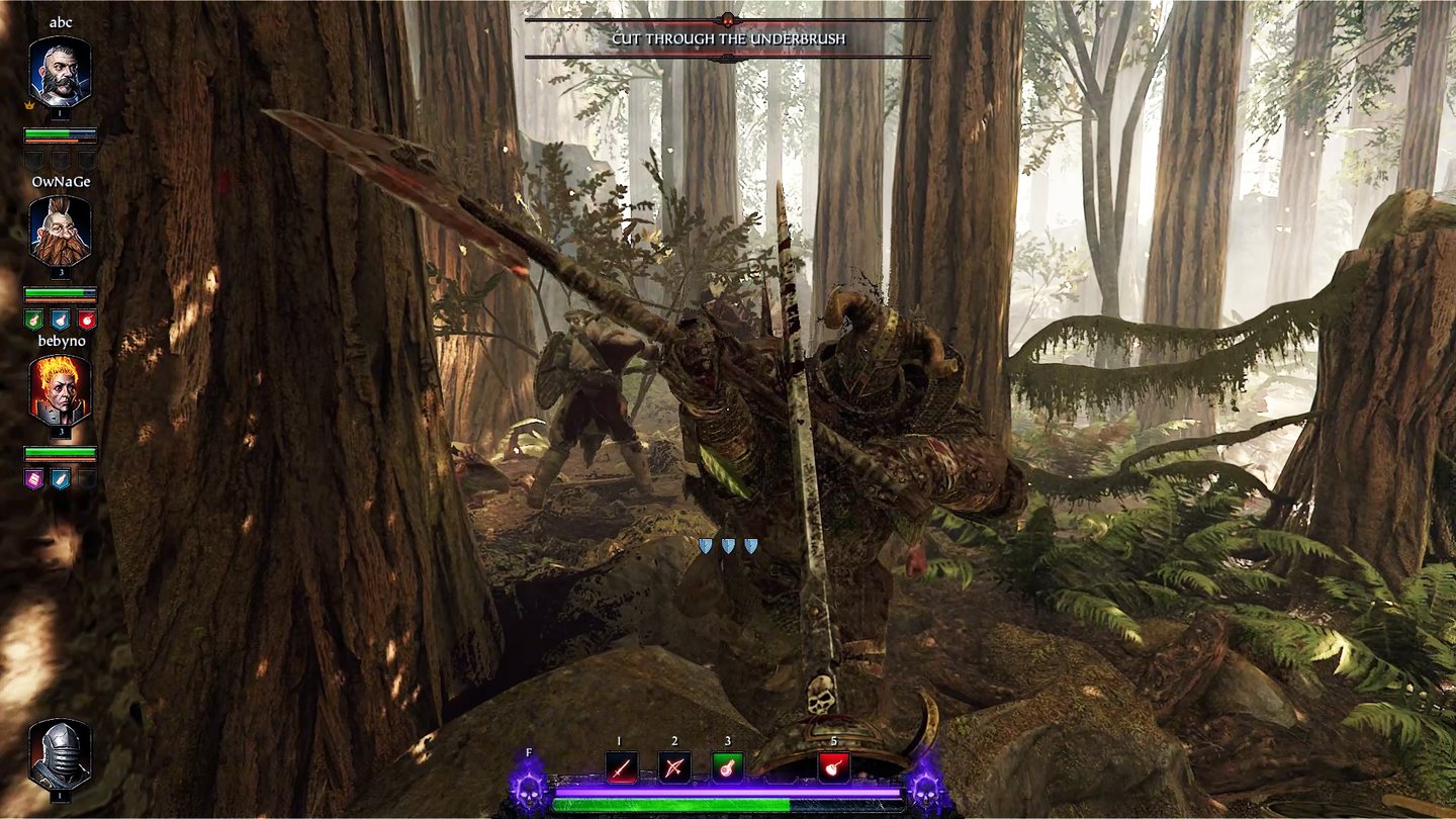 Warhammer: Vermintide 2Wenn ein Chaos-Ritter zum Schlag ausholt, sollte man lieber in Deckung gehen.