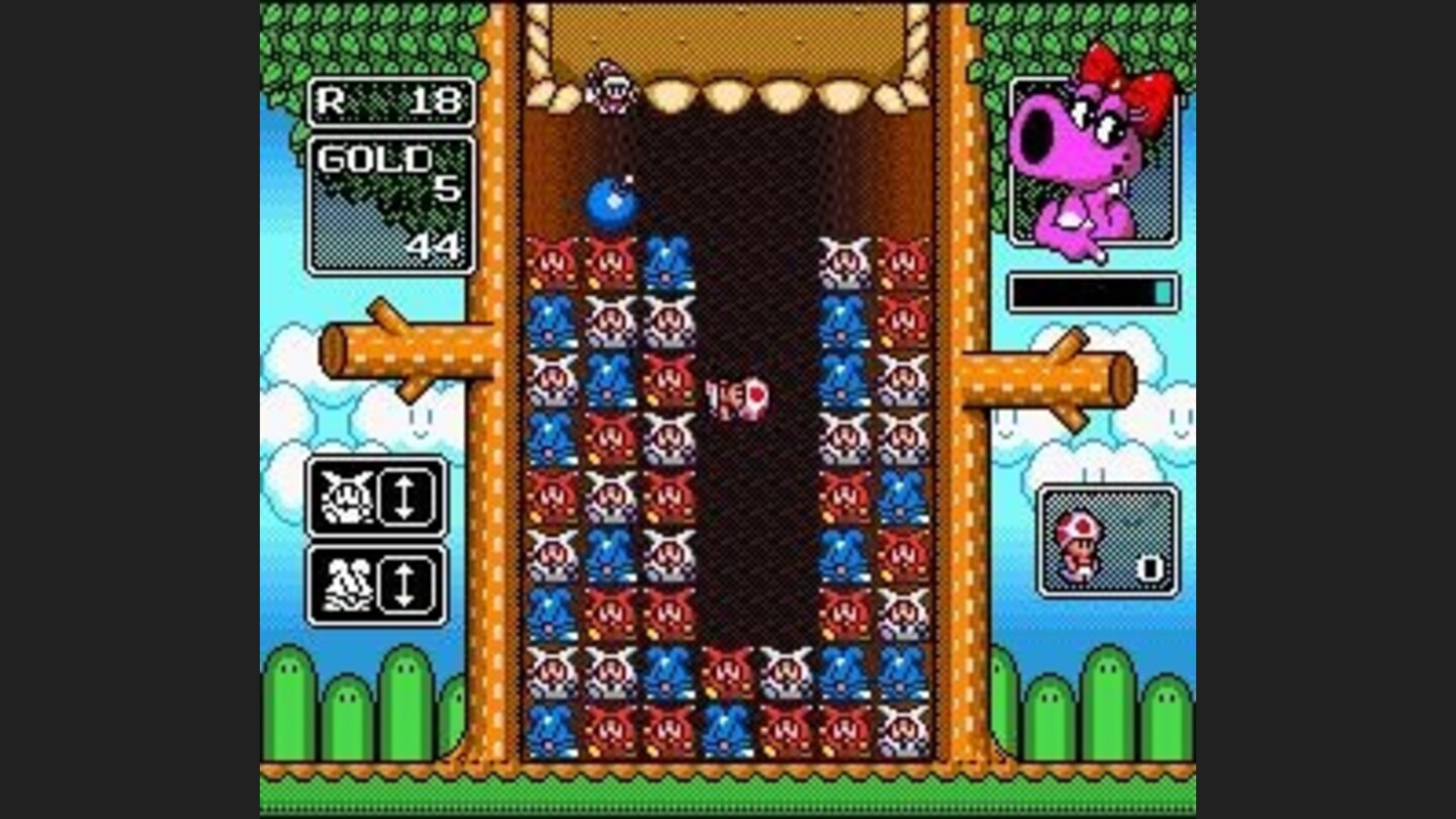 Toad running up a stack of monsters